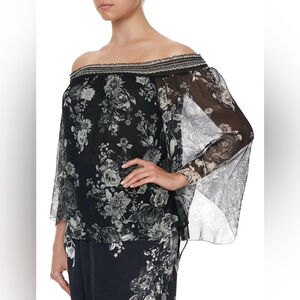 Camilla silk Off Shoulder Shirred Blouse
Moonshine Bloom Floral Black Top